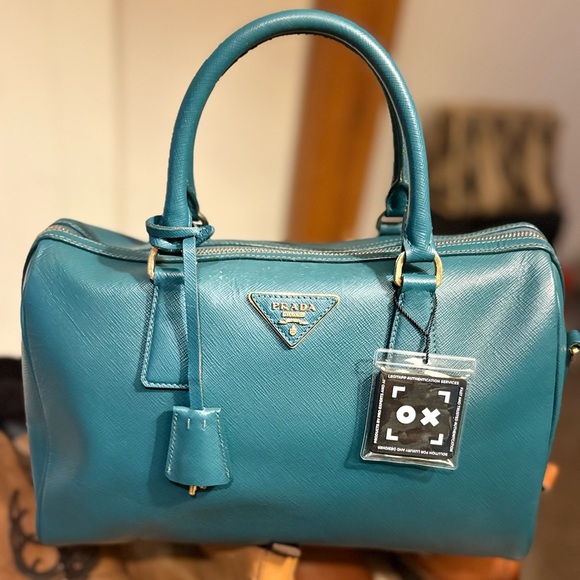 Prada Handbags - LIKE NEW PRADA Saffiano Leather Medium Bauletto Bag Certified Authentic
